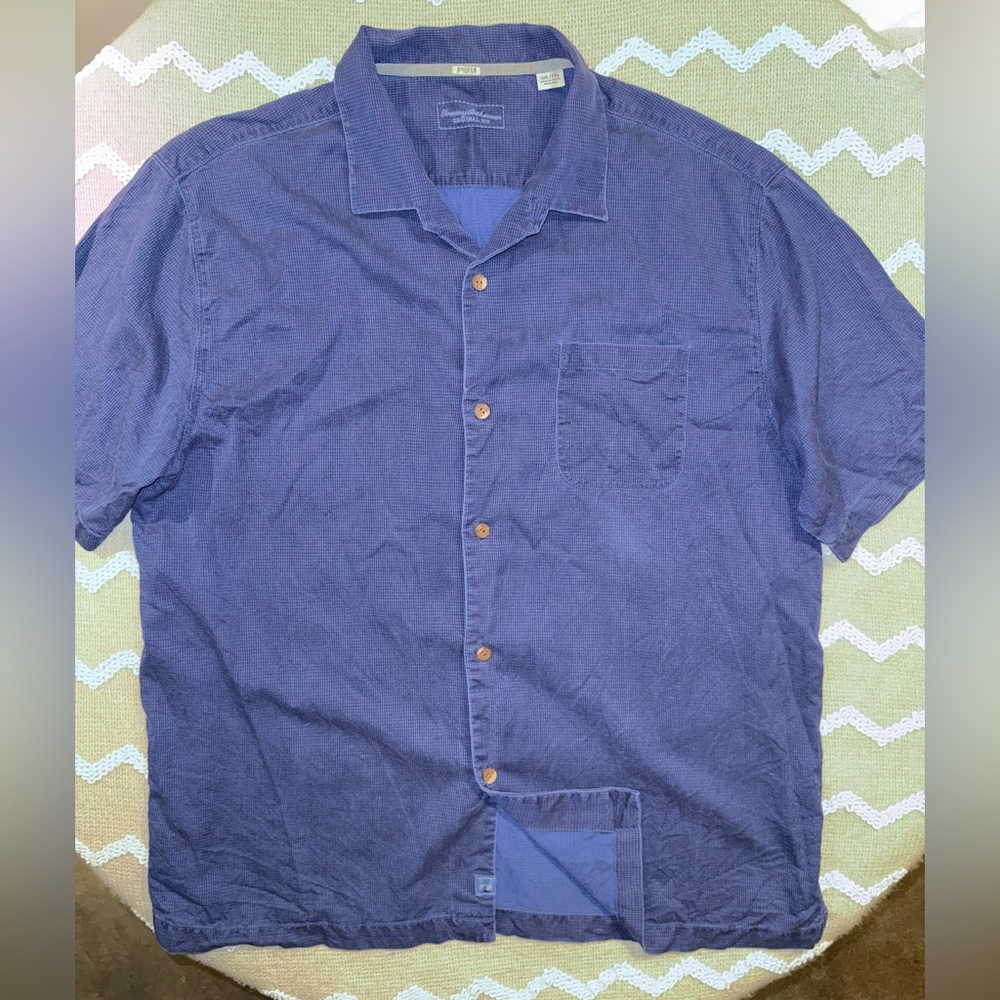 Tommy‎ Bahama 100% silk Men's Blue Short Sleeve Shirt